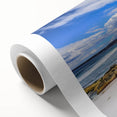 Art deco poster of Tasmania scenery in pastel shades on rolled canvas, ideal for nursery wall art.