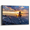 Black and white framed canvas of a Manitoba landscape in vintage poster style, suitable for bedroom decor.