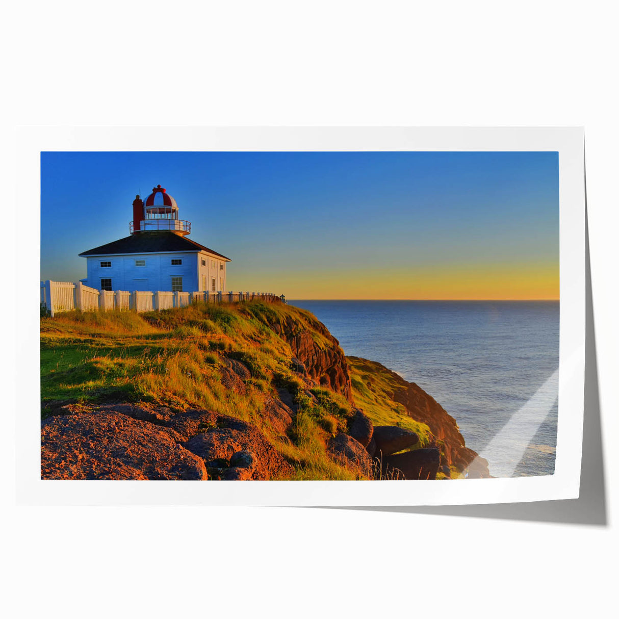 Extra large rolled print of a Newfoundland landscape with vibrant green tones, ideal for dining room wall art.