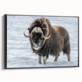 Black and white framed canvas depicting a vintage-style landscape of the Northwest Territories, ideal for bedroom wall art.
