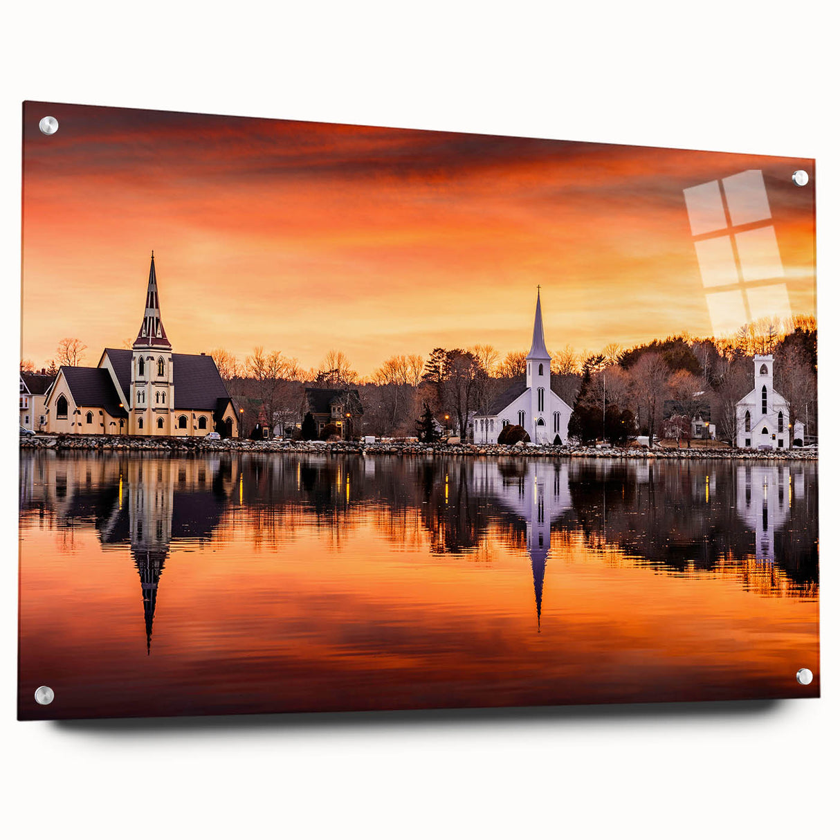Acrylic print of a Nova Scotia landscape in muted blues and greens, suitable for dining room or bedroom decor.