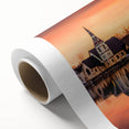 Art Deco poster of Nova Scotia scenery on rolled canvas, featuring soft pastel colors, ideal for nursery wall art.