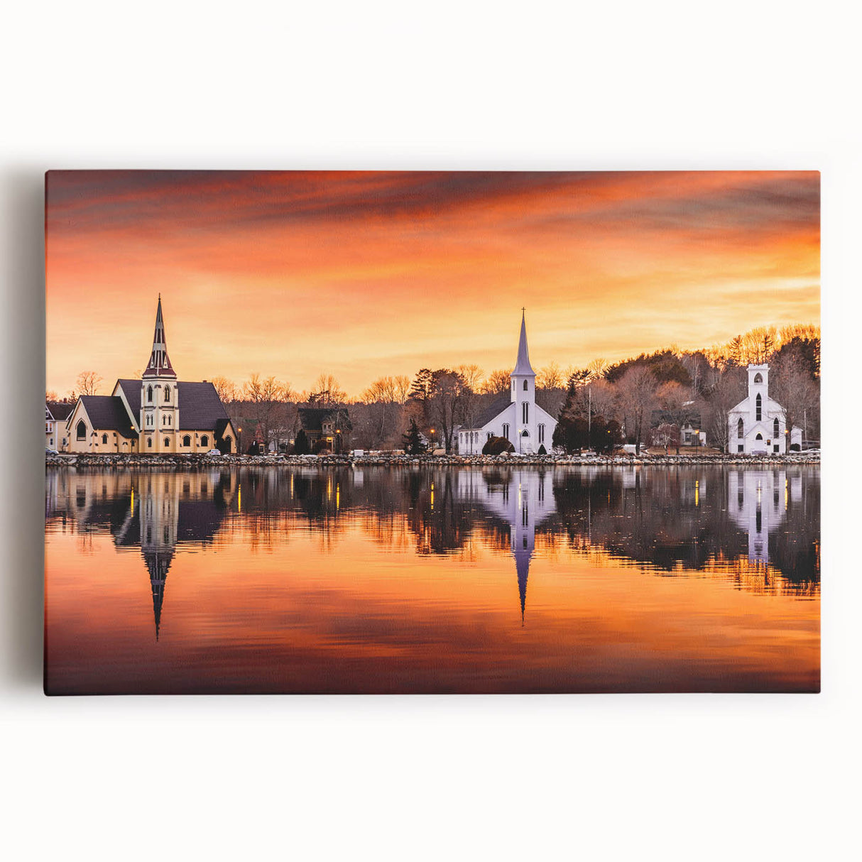 Black and white photograph of Nova Scotia scenery on stretched canvas, ideal for kitchen wall art.