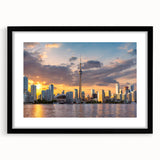 Extra large abstract art print of Ontario, Canada, in vibrant colors on a textured canvas, framed in black.