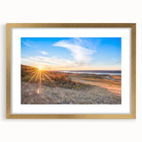 Extra large abstract art print of a textured Saskatchewan scenery in a gold frame, ideal for living room decor.