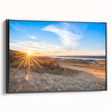 Black and white framed canvas depicting a serene Saskatchewan landscape, ideal for bedroom wall decor.