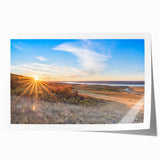 Scenic Saskatchewan landscape on rolled canvas, featuring soft pastel hues, ideal for dining room wall art.