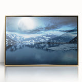 Large art print of Yukon scenery on acrylic, framed in gold, in mid-century modernist style, suitable for modern decor.