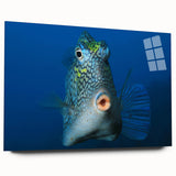 Large abstract wall art of a Caribbean scenery on acrylic glass, in vibrant blue and green tones.