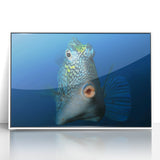 Mid-century modernist art depicting Caribbean scenery in pastel shades on a white framed acrylic.