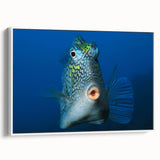 Framed canvas of a vintage-style Caribbean landscape with vibrant blue and green tones.