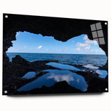 Acrylic print of a Caribbean seascape with vivid blue and turquoise hues, suitable for bedroom or dining room decor.