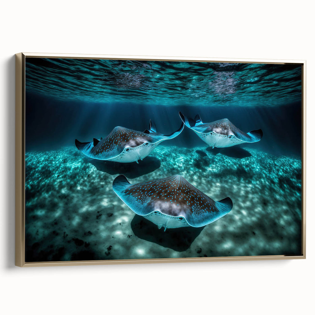 Framed canvas featuring a vintage-style Caribbean landscape with muted gold and black tones, ideal for bedroom wall art.
