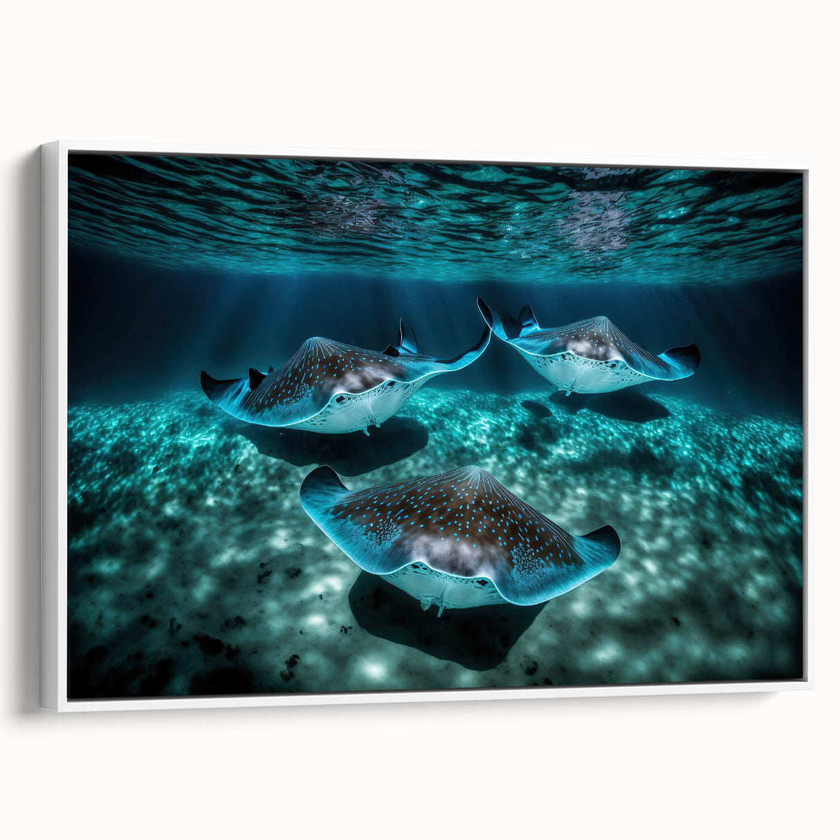 Framed canvas vintage poster art of a Caribbean scenery in vibrant colors, ideal for living room decor.