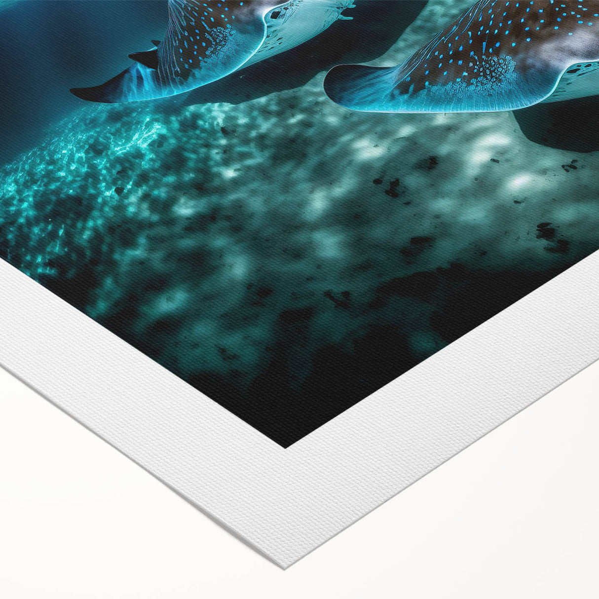 Art deco poster of a Caribbean scenery on rolled canvas, featuring vibrant ocean blues, ideal for dining room wall art.