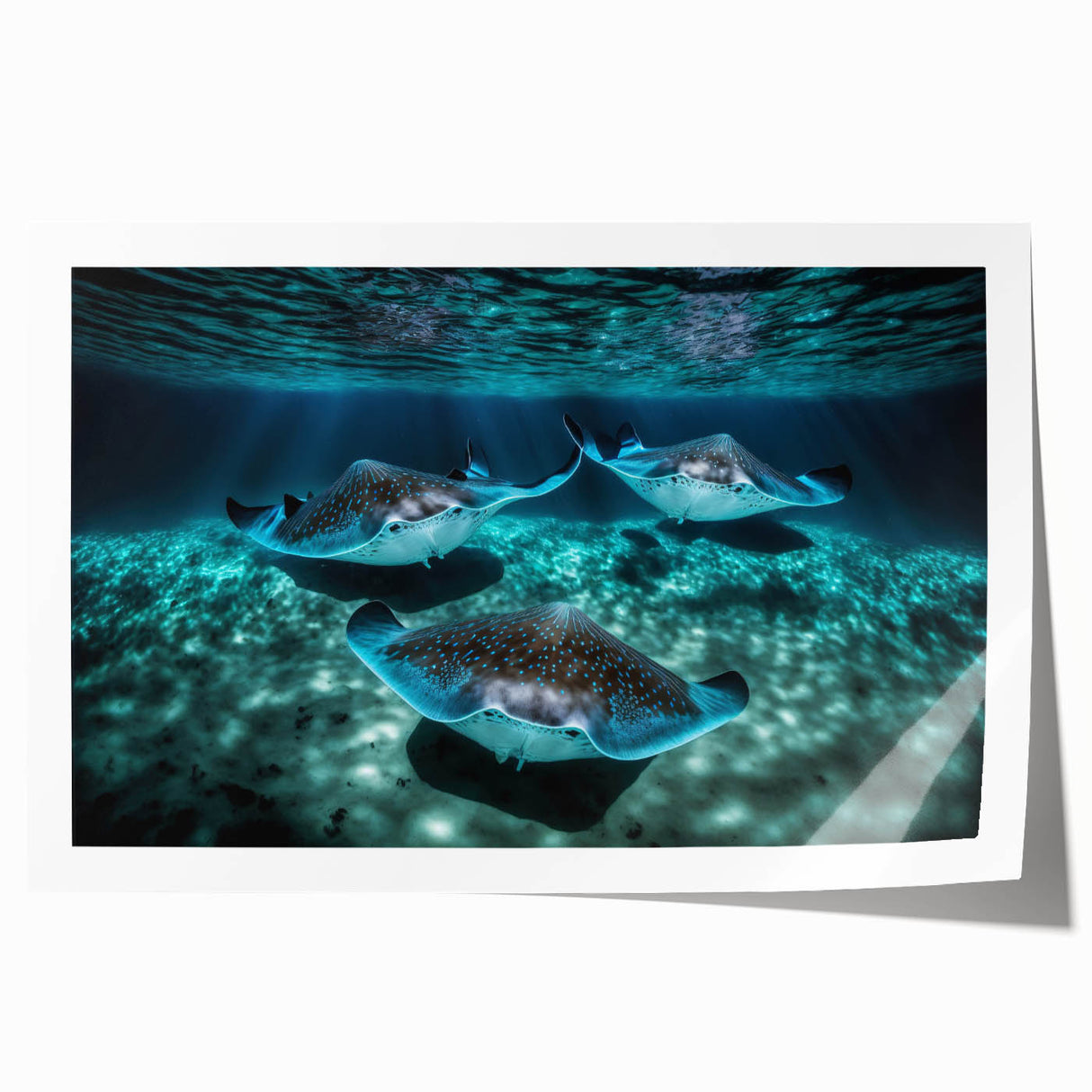 Extra large rolled print of a Caribbean Cayman scenery with vibrant ocean and floral elements.