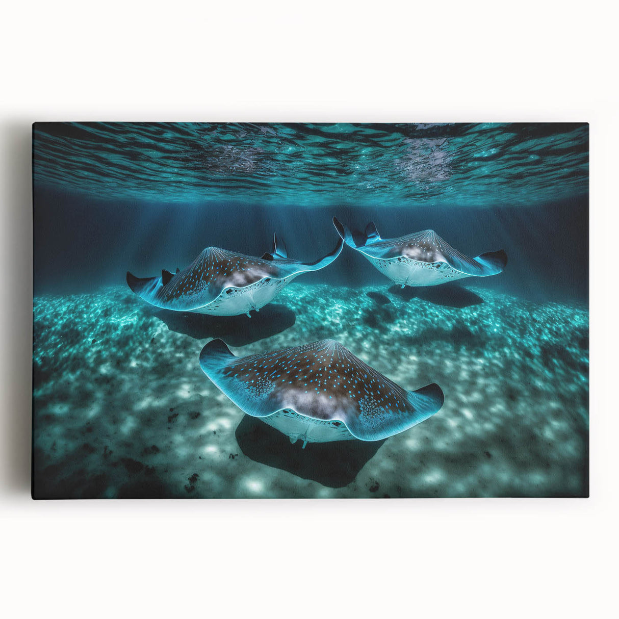 Black and white stretched canvas featuring a serene Caribbean beach scene, ideal for kitchen wall art or bedroom ambiance.