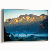 Framed canvas of a vintage Cuban landscape with vibrant color palette, ideal for living room decor.
