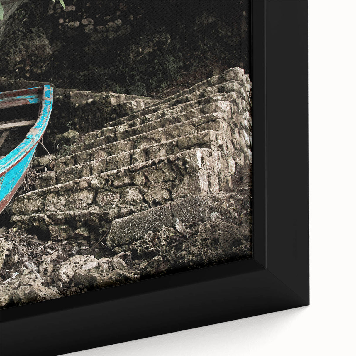 Extra large framed canvas featuring a textured, colorful depiction of a Caribbean scene, ideal for living room decor.