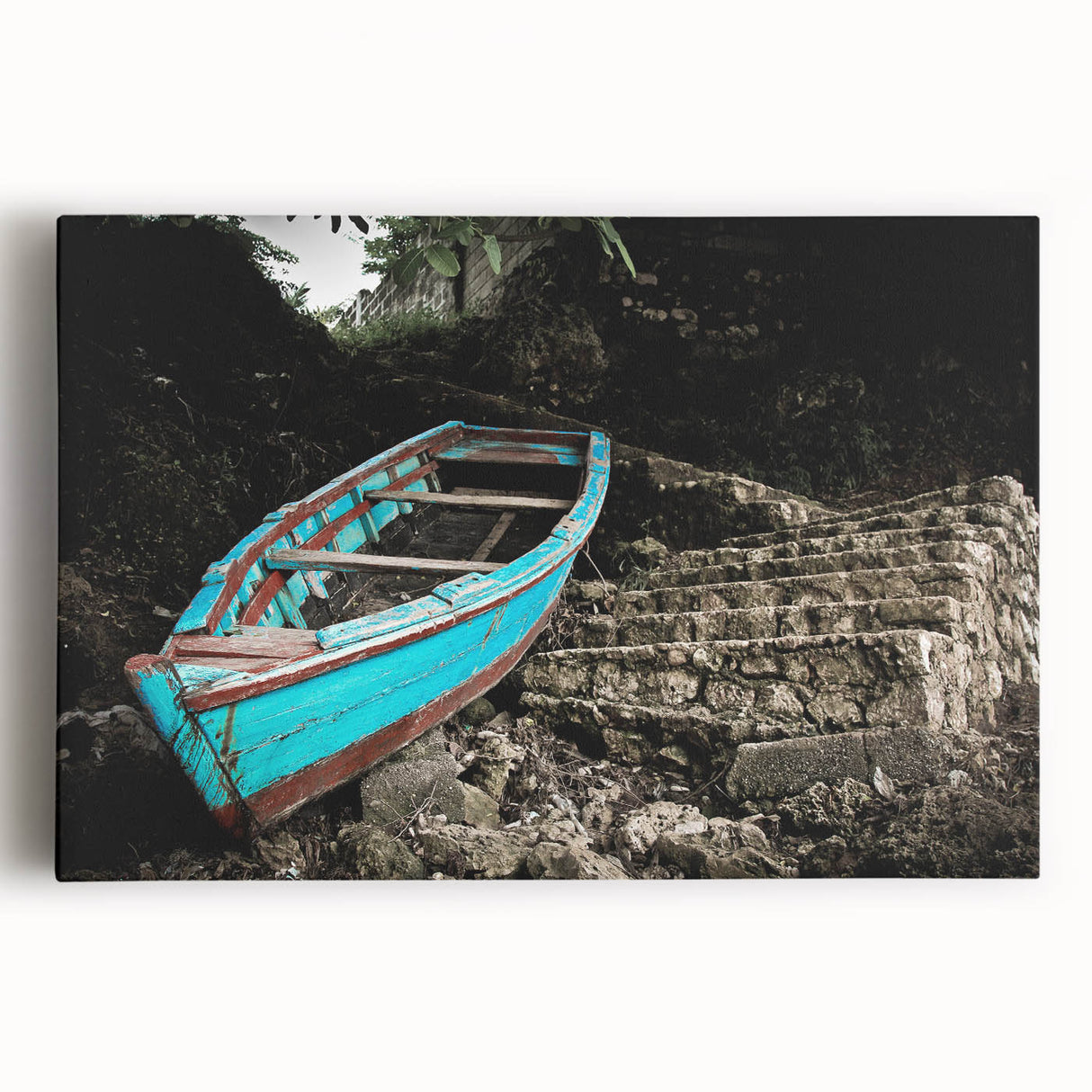 Black and white photograph of a serene Caribbean beach on a large stretched canvas, suitable for kitchen wall art.