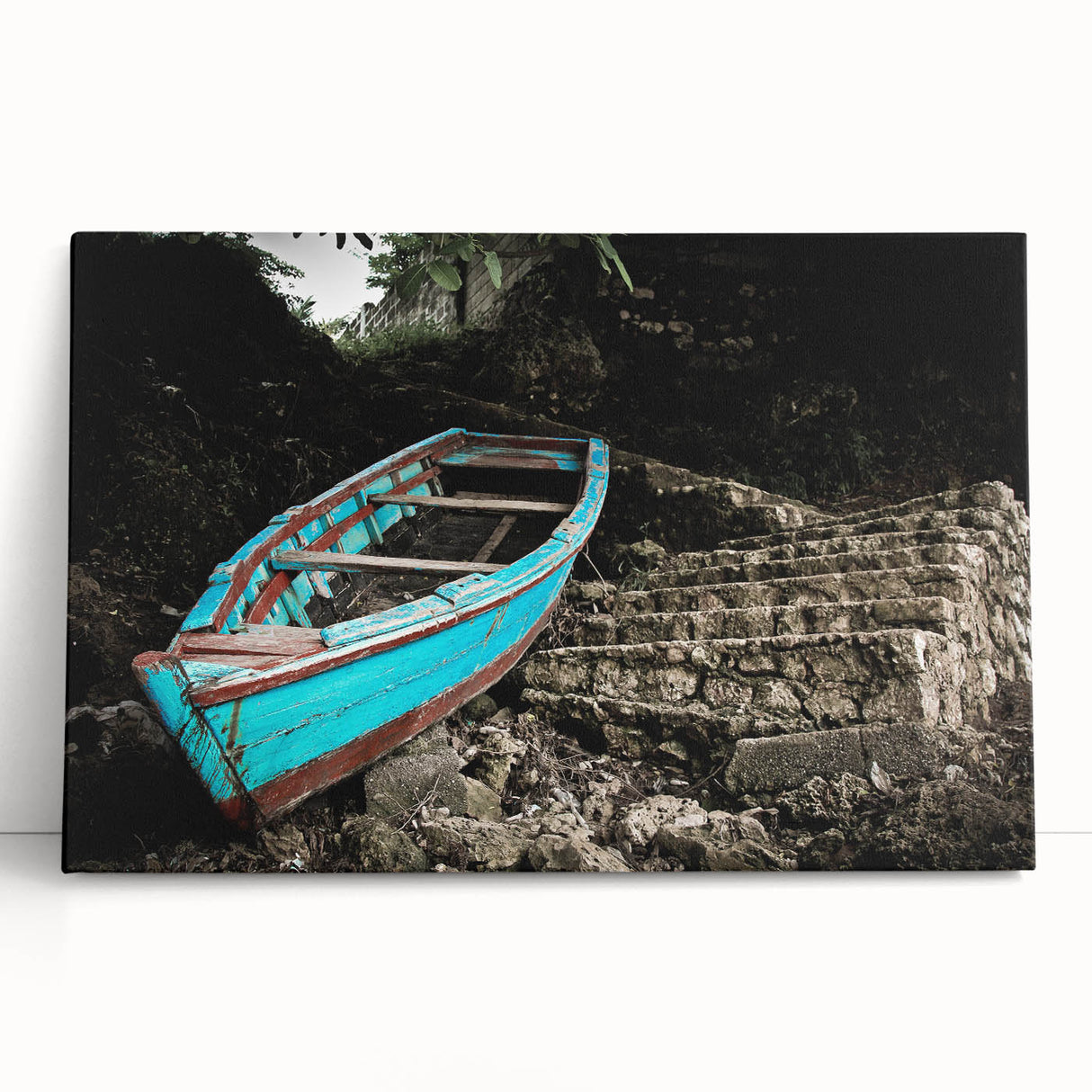 Black and white stretched canvas featuring a serene Caribbean scene, ideal for kitchen wall art or bedroom ambiance.