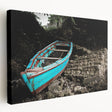 Caribbean Haiti coastal scene on stretched canvas with vibrant blue and green tones, suitable for kitchen wall art.