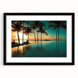 Abstract art print depicting vibrant Caribbean scenery on a large textured canvas, ideal for living room decor.