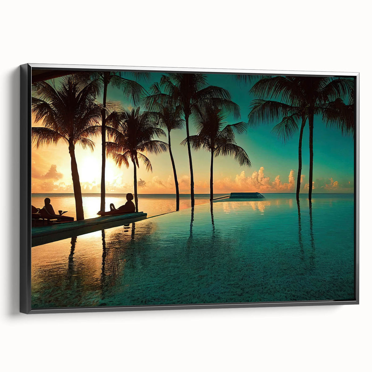 Black and white framed canvas of a vintage Jamaican landscape, ideal for bedroom wall decor.