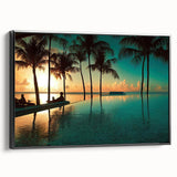 Black and white framed canvas of a vintage Jamaican landscape, ideal for bedroom wall decor.