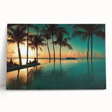 Black and white photo of a Caribbean beach on stretched canvas, ideal for kitchen wall art.