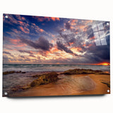 Large abstract wall art depicting a Caribbean scenery on acrylic glass, suitable for bedroom or dining room decor.