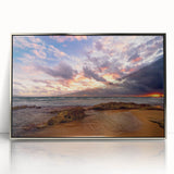 Framed acrylic print of a Caribbean Puerto Rico scenery in muted blue and green tones, ideal for modern art wall decor.