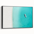 Black and white framed canvas featuring a vintage-style Caribbean landscape, ideal for bedroom wall art.