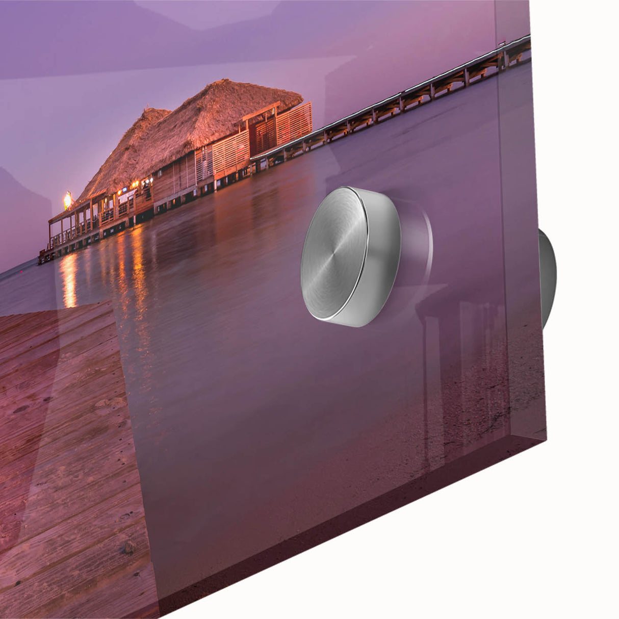 Large abstract wall art in mid-century modernist style depicting Central American scenery on acrylic glass.