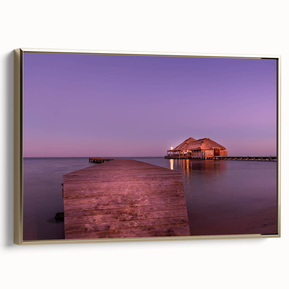 Framed canvas depicting a vintage-style Belize landscape in muted gold and black tones, ideal for bedroom wall art.