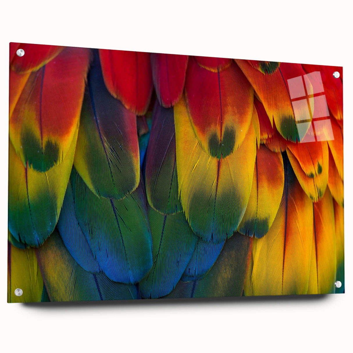Acrylic print of a large abstract depiction of a Costa Rican landscape, with vibrant green and blue tones.