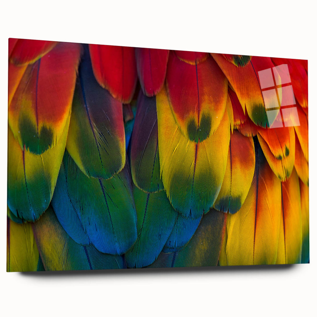 Large abstract wall art of a Costa Rican landscape in muted green and blue tones on acrylic glass.