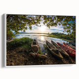 Vintage poster art of a Central American landscape on framed canvas, featuring vibrant colors ideal for living room decor.