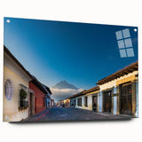 Large abstract wall art depicting a vibrant Central American landscape on acrylic glass.