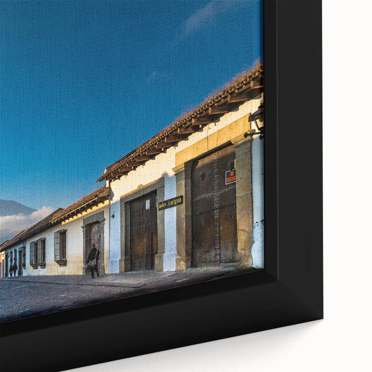 Extra large framed canvas featuring textured art of a vibrant, colorful Central American scenery.