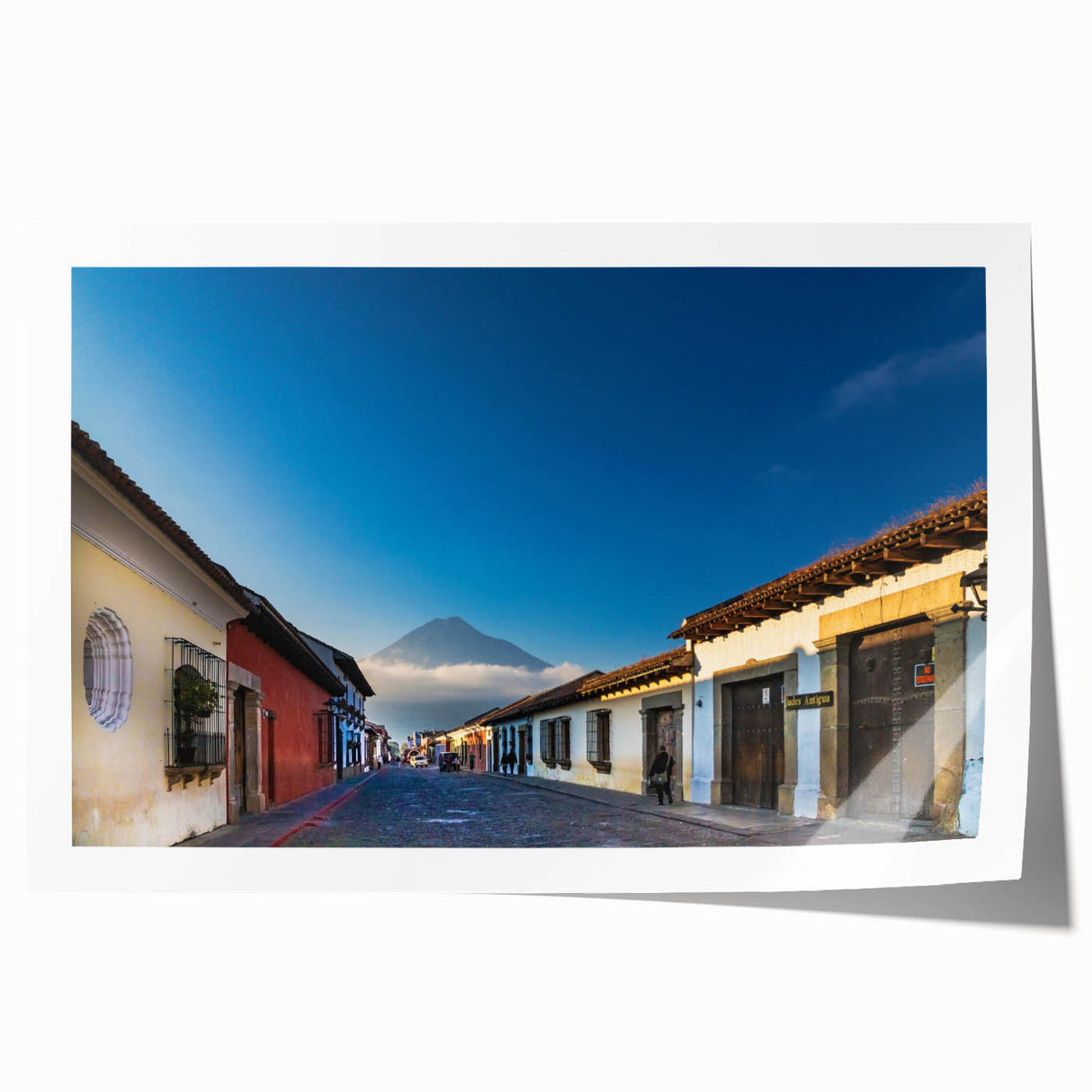 Extra large rolled print of a Guatemalan landscape featuring vibrant floral elements, ideal for dining room wall art.