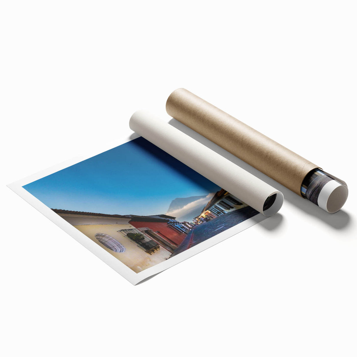 Extra large rolled print of Central American scenery featuring vibrant floral elements.