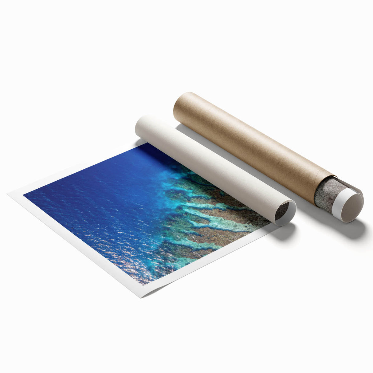 Rolled print of a Central American landscape featuring vibrant green foliage and soft blue skies.