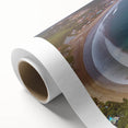Art deco poster featuring a serene Nicaragua landscape in soft blue and green hues on rolled canvas.