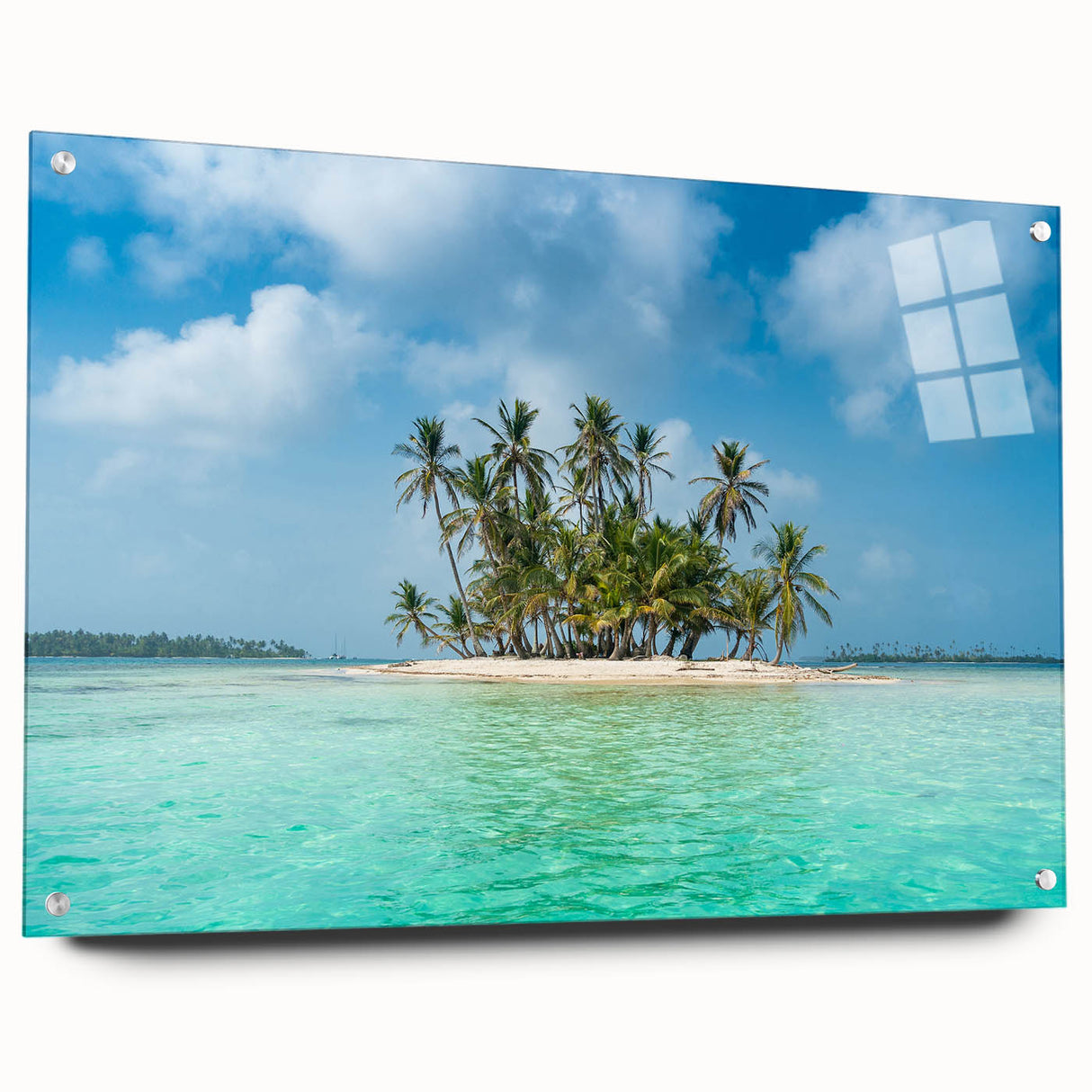 Large abstract wall art depicting a panoramic view of Central America, in muted earth tones on acrylic glass.