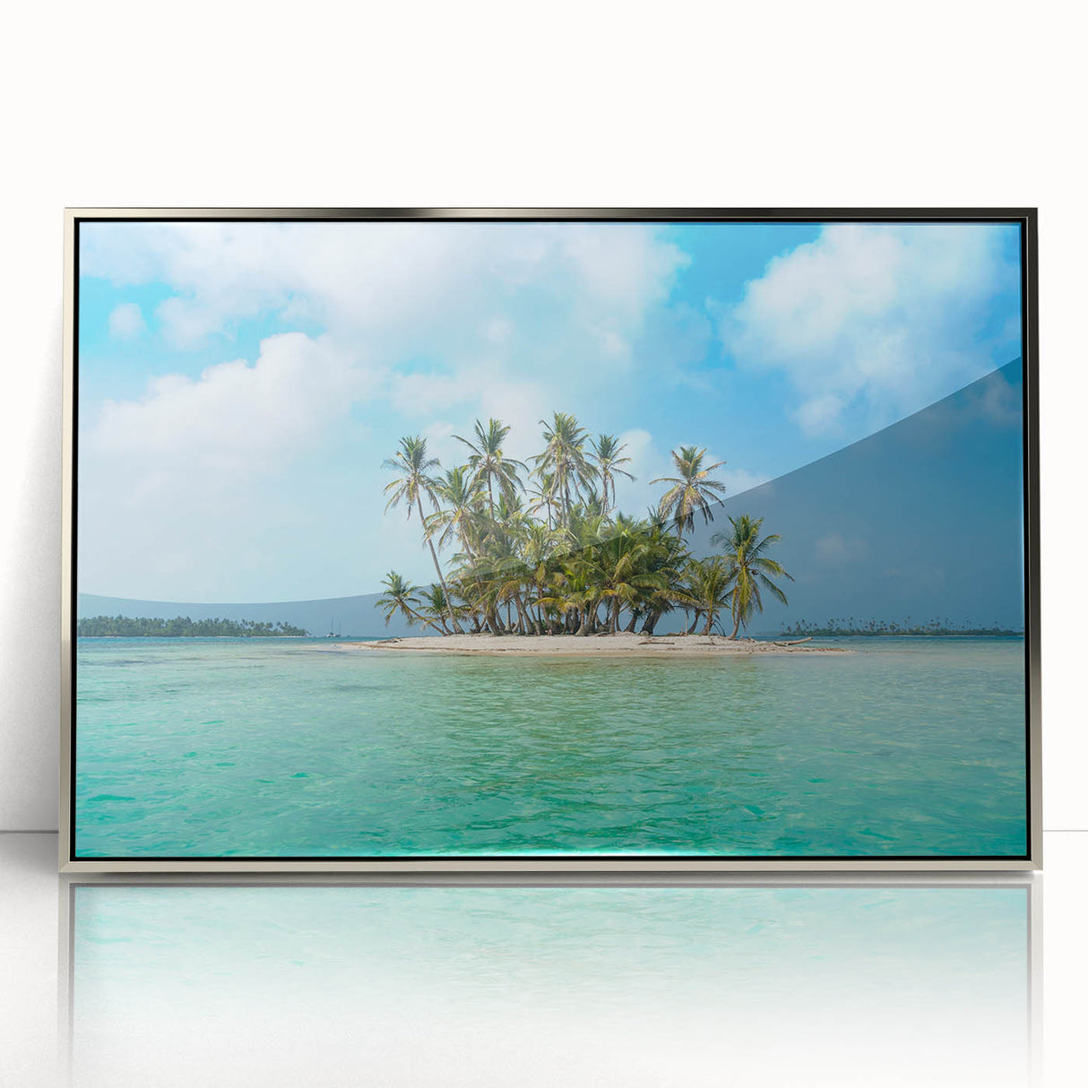 Framed acrylic print of a mid-century modernist Panama scenery in muted earth tones, ideal for modern art wall decor.