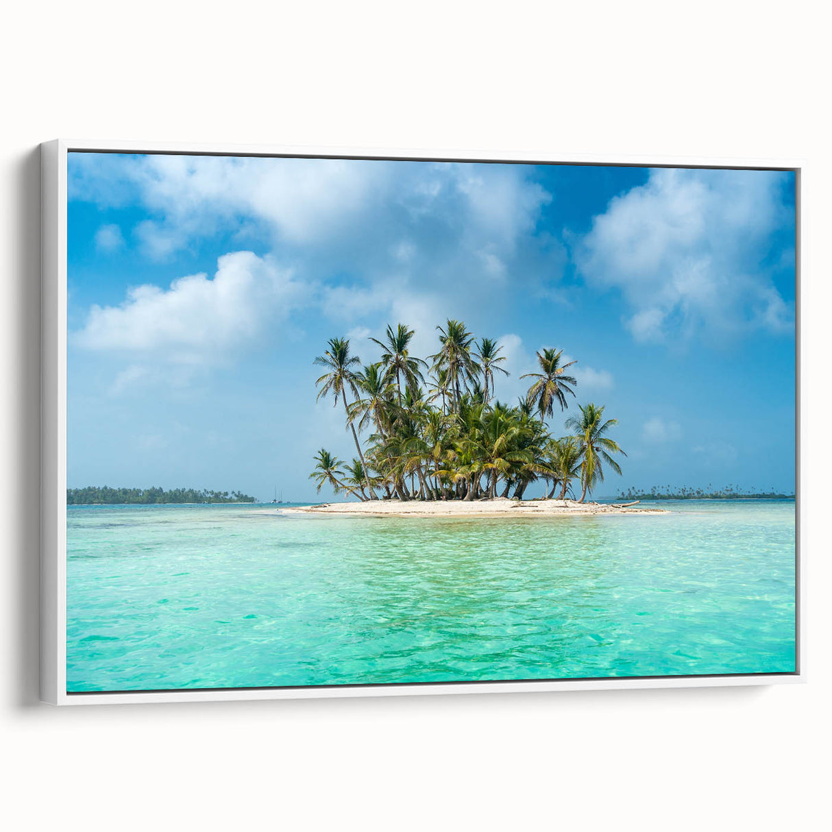 Framed canvas of vintage poster art featuring a colorful Panama scenery, ideal for living room decor.