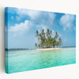 Side view of a stretched canvas depicting a vibrant Central American landscape, ideal for kitchen wall art.