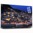 Acrylic glass print of a serene Albanian landscape, featuring soft blue and green hues.