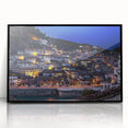 Large abstract wall art of a European scenery in Albania, featuring muted earth tones on framed acrylic.